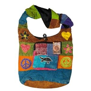 Handmade Patchwork Boho Sling Bag Hippie Peace Sign Turtle‎ Bag